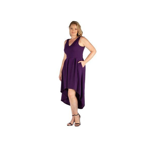 24SEVEN Womens Purple Pullover Unlined Sleeveless Tea-Length Hi-Lo Dress Plus 1X - Picture 3 of 3